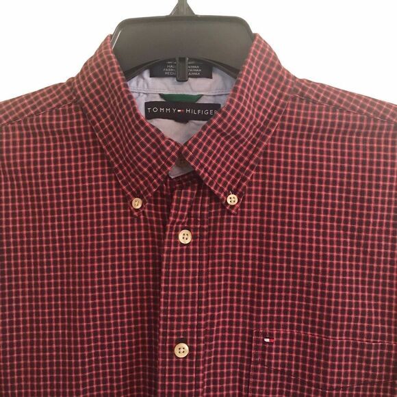 Tommy Hilfiger Red/Black Gingham Button Down Long Sleeve Shirt  Size‎ L - Picture 2 of 8